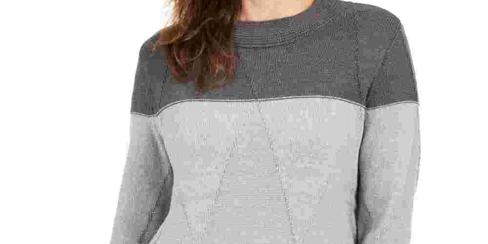 Karen Scott Women's Grace Colorblocked Sweater Gray Size Large