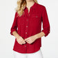 Charter Club Women's Petite Solid Button-Up Shirt Red PXL