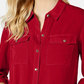 Charter Club Women's Petite Solid Button-Up Shirt Red PXL