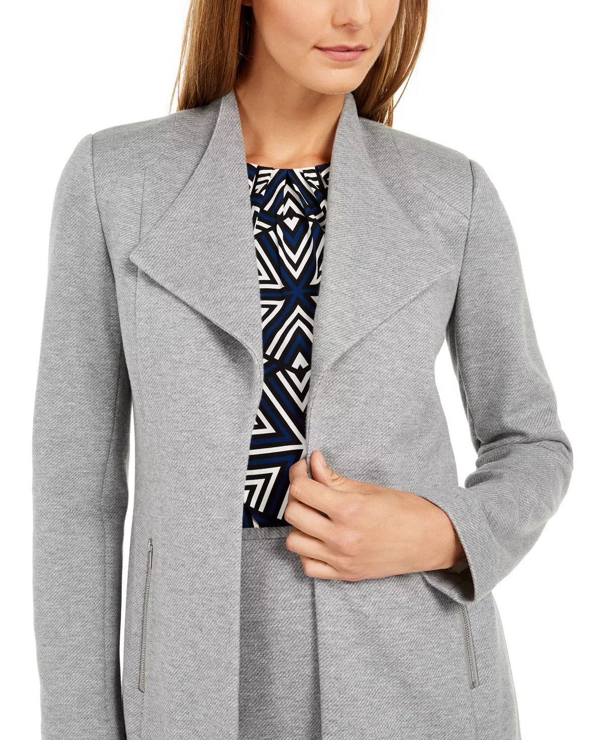 Calvin Klein Women's Open Front Wing Collar Blazer Grey Size 12