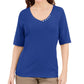 Karen Scott Women's Button-Detail V-Neck Top Blue Size Large