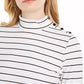 Charter Club Women's Striped Mock Neck Top White Size Large