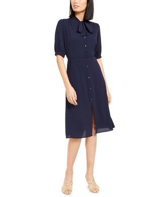 Monteau Women's Tie Neck Shirtdress Blue Size X-Large