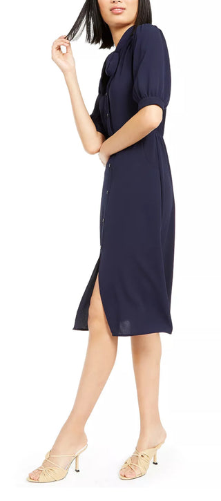 Monteau Women's Tie Neck Shirtdress Blue Size X-Large