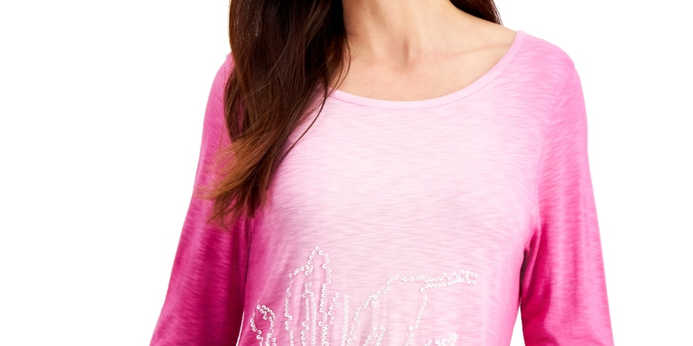 JM Collection Women's Sequin Ombre Asymmetrical-Hem Top Pink Size X-Small