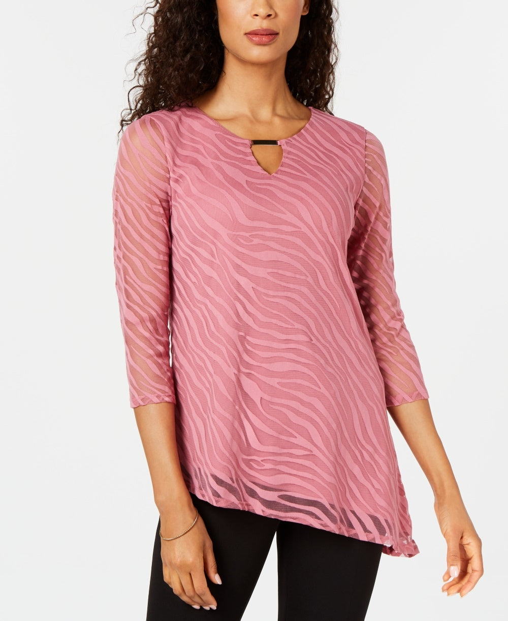 JM Collection Women's Animal Print Burnout Top Pink Size Petite Medium