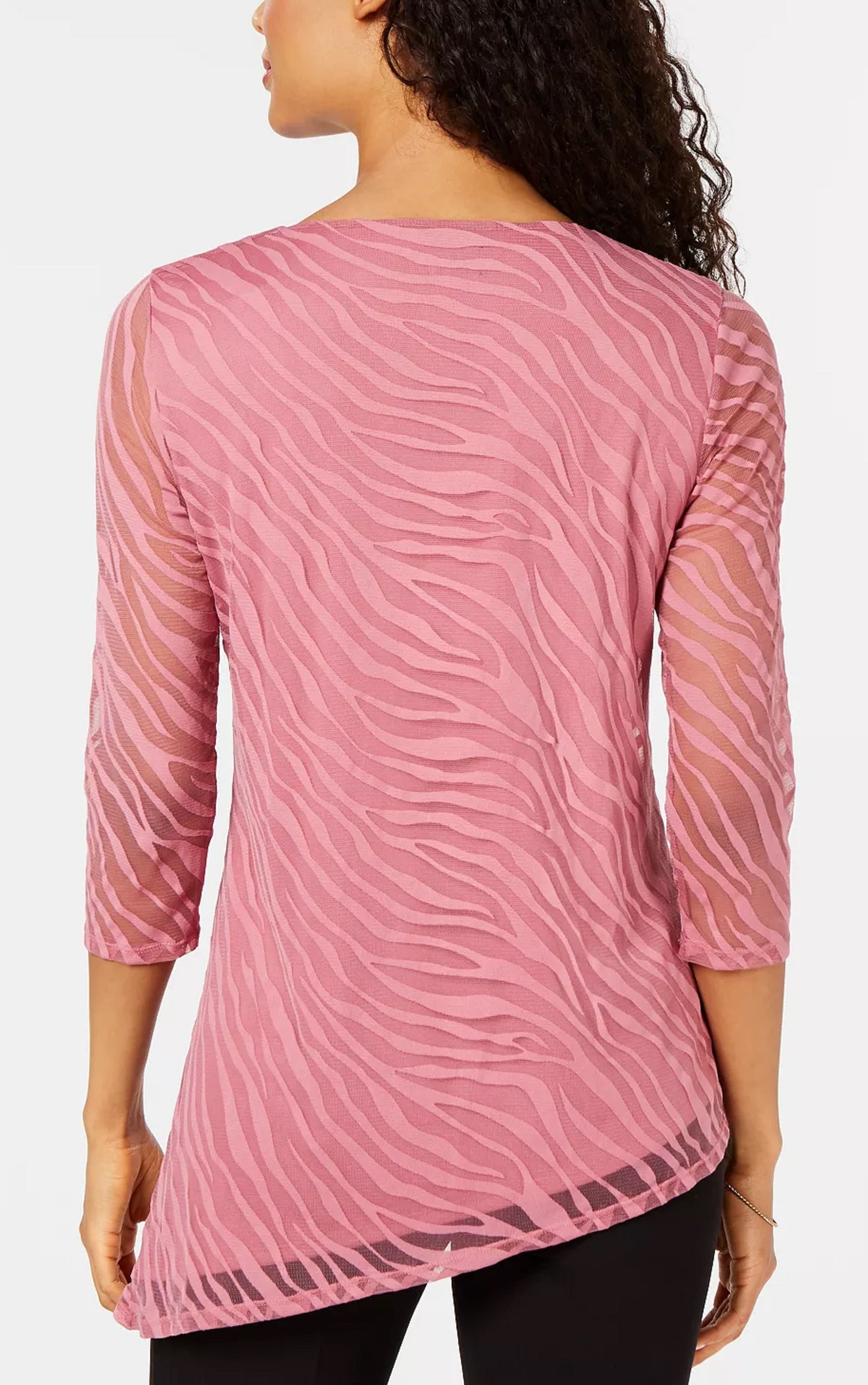 JM Collection Women's Animal Print Burnout Top Pink Size Petite Medium