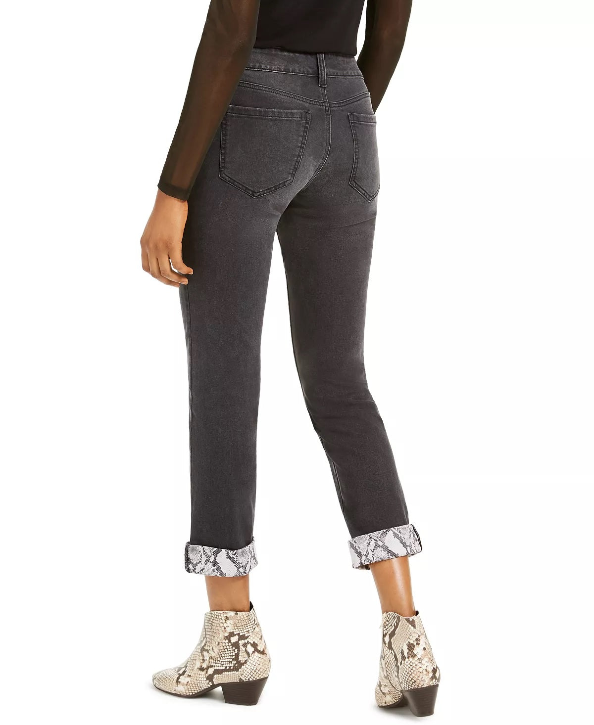 INC International Concepts Women's Snake Cuff Boyfriend Jeans Black Size 2