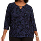 JM Collection Women's Plus Size Velvet Glitter Jacquard Top Navy Size 1X