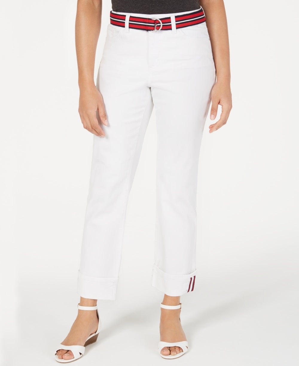 Charter Club Women's Belted Tummy-Control Jeans White Size 4 Petite