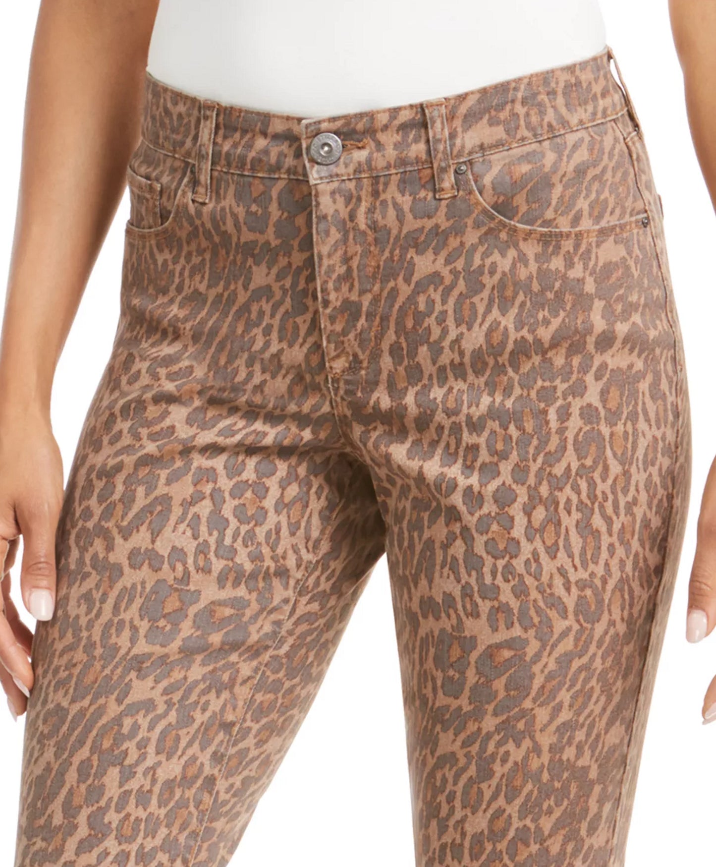 Style & Co Women's Curvy Animal Print Skinny Jeans Yellow Size 4 Petite