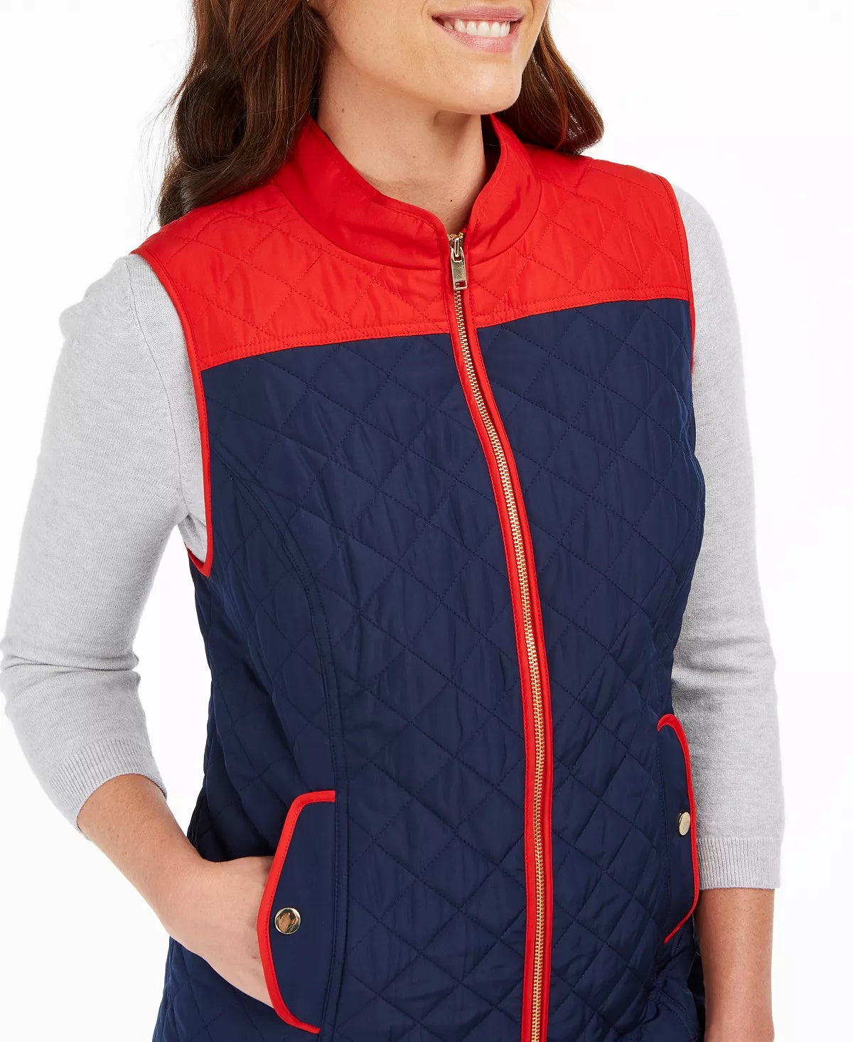 Charter Club Women's Colorblocked Quilted Vest Blue Size Small