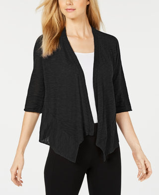 Alfani Women's Petites Linen Open Front Cardigan Sweater Black Size PS