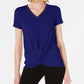 JM Collection Women's Embellished Twist Front Top  Blue Size Petite Small