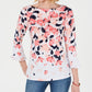Charter Club Women's Printed Ruffle Sleeve Top White Size Small