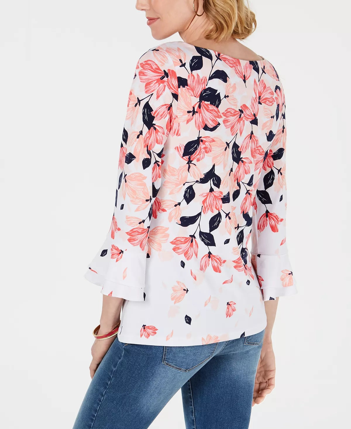 Charter Club Women's Printed Ruffle Sleeve Top White Size Small