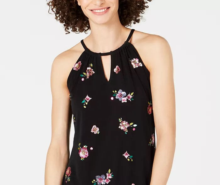 INC International Concepts Women's Petite Embellished Bubble Hem Halter Top Black Size 44