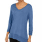 Style & Co Women's V Neck Chiffon Hem Top Blue Size Small