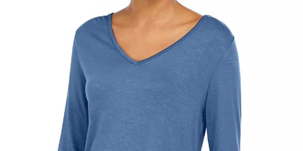 Style & Co Women's V Neck Chiffon Hem Top Blue Size Small