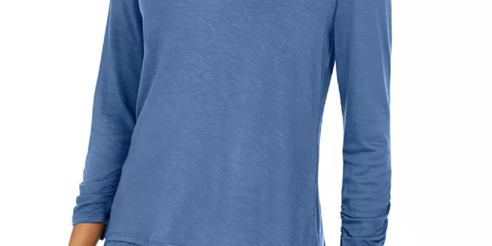 Style & Co Women's V Neck Chiffon Hem Top Blue Size Small