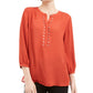 JM Collection Women's Petite Rivet-Front Pleated-Back Top Red PS