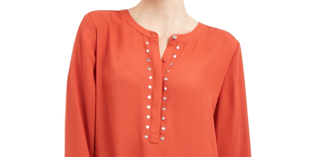 JM Collection Women's Petite Rivet-Front Pleated-Back Top Red PS