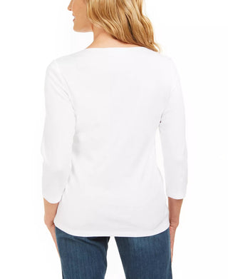 Karen Scott Women's Cotton Grommet Hardware Top White Size PS