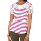 Charter Club Women's Cotton Crochet Striped Top  Pink Size X-Large