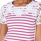 Charter Club Women's Cotton Crochet Striped Top  Pink Size X-Large