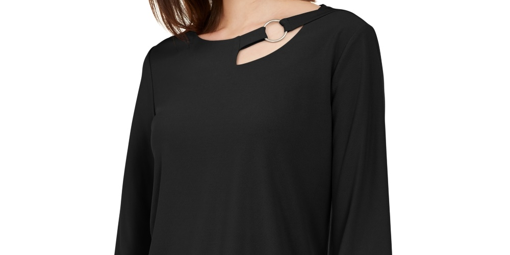 Alfani Women's Petite Cut-Out Blouse Black Size Small