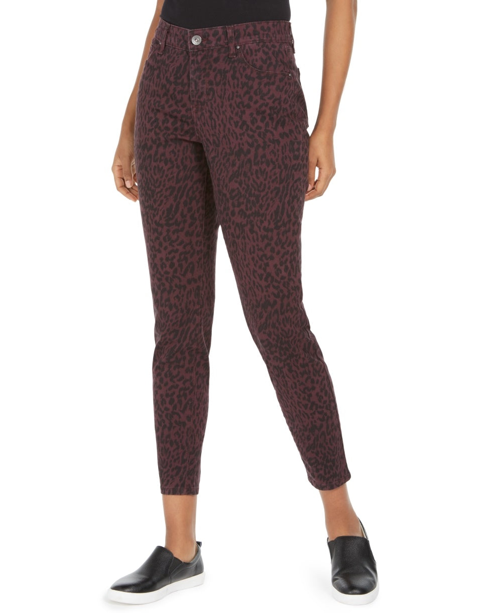Style & Co Women's Petite Curvy Animal-Print Skinny Jeans Medium Red Size 4 Petite