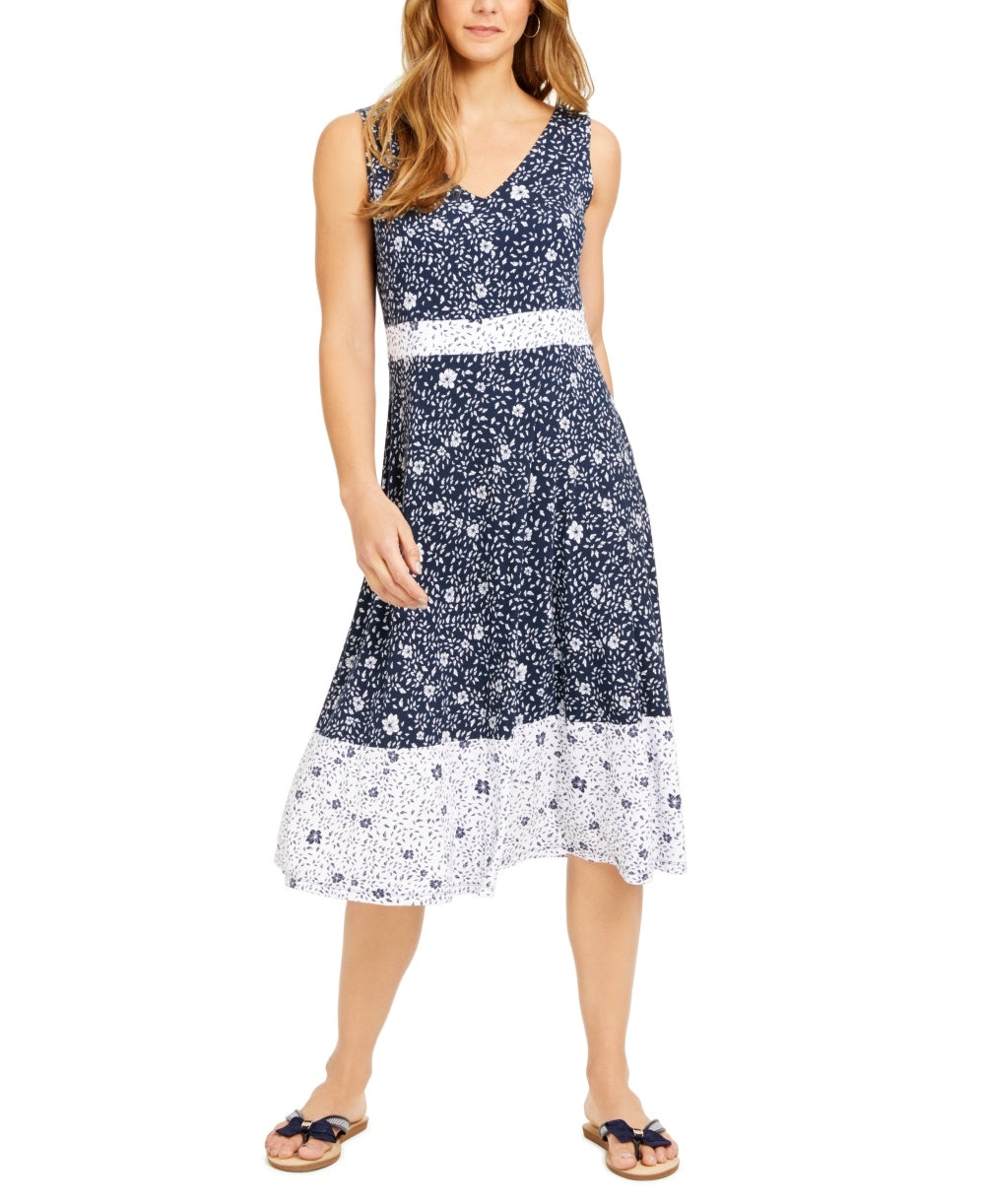 Charter Club Women's Floral Sleeveless Dress Blue Size X-Small