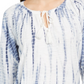 Style & Co Women's Tie-Dyed Bubble-Sleeve Peasant Top Blue Size X-Small