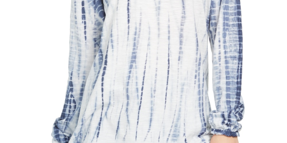 Style & Co Women's Tie-Dyed Bubble-Sleeve Peasant Top Blue Size X-Small