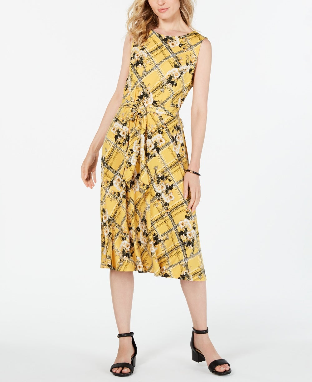 Charter Club Women's Belted Mixed Print Dress Yellow Size XX-Large