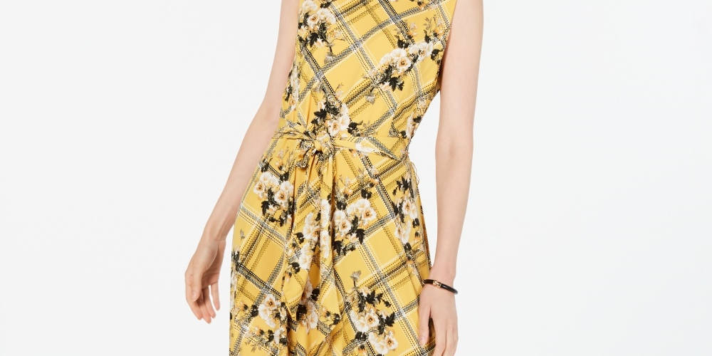 Charter Club Women's Belted Mixed Print Dress Yellow Size XX-Large