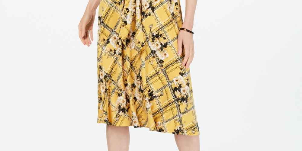 Charter Club Women's Belted Mixed Print Dress Yellow Size XX-Large