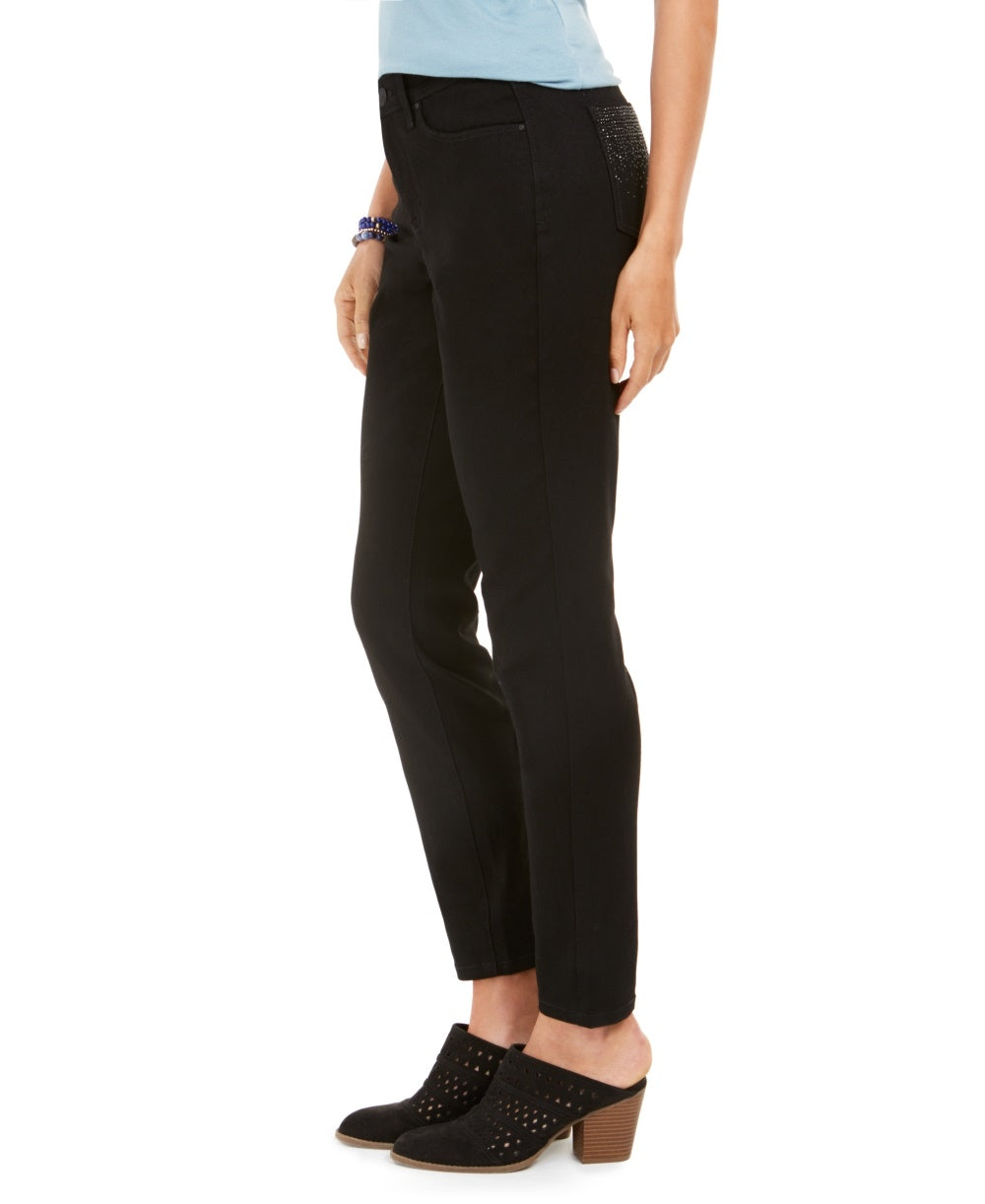 Style & Co Women's Curvy-Fit Skinny Bling Pocket Jeans Black Size 4