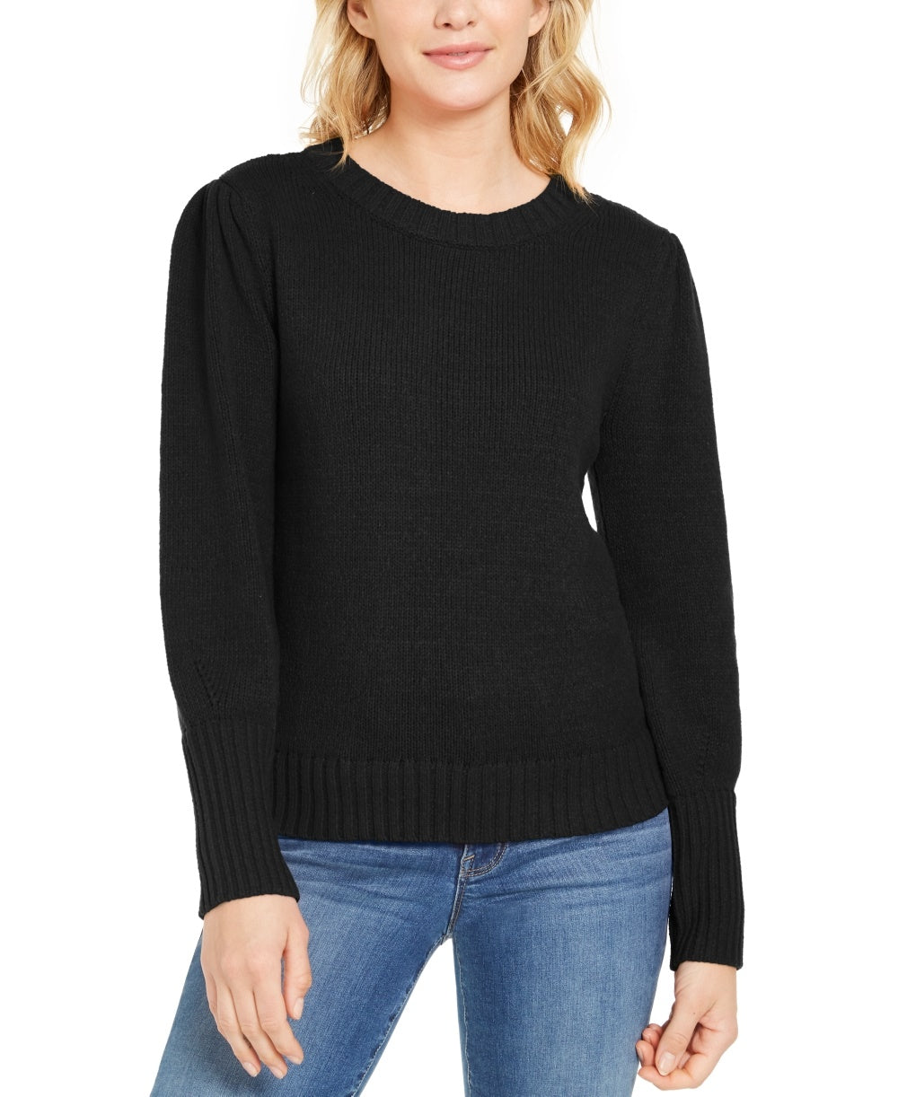Style & Co Women's Puffy-Sleeve Sweater Black Size Medium