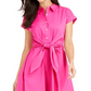 Charter Club Women's Cotton Tie Waist Fit & Flare Dress Pink Size 10