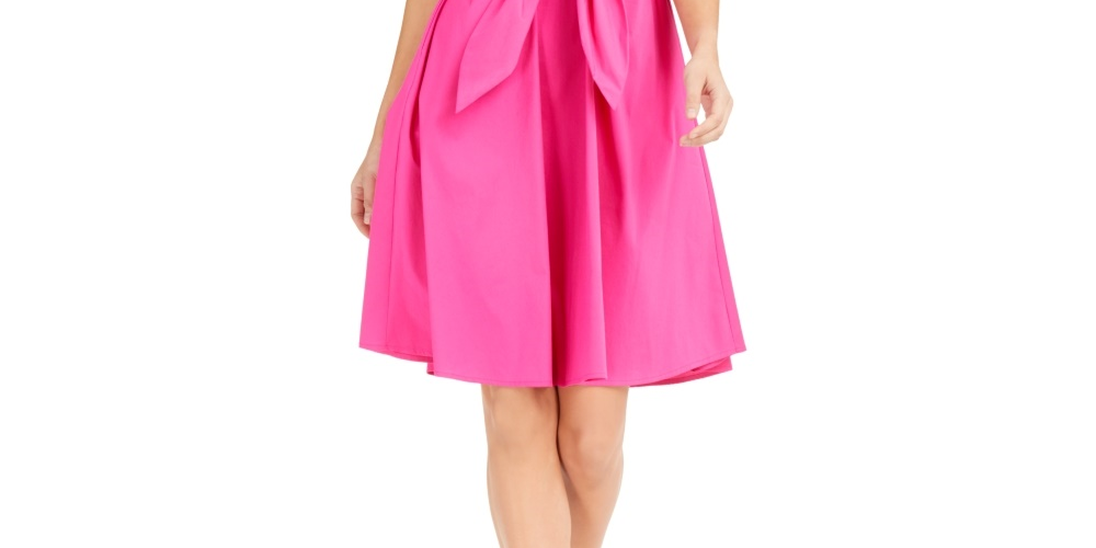 Charter Club Women's Cotton Tie Waist Fit & Flare Dress Pink Size 10