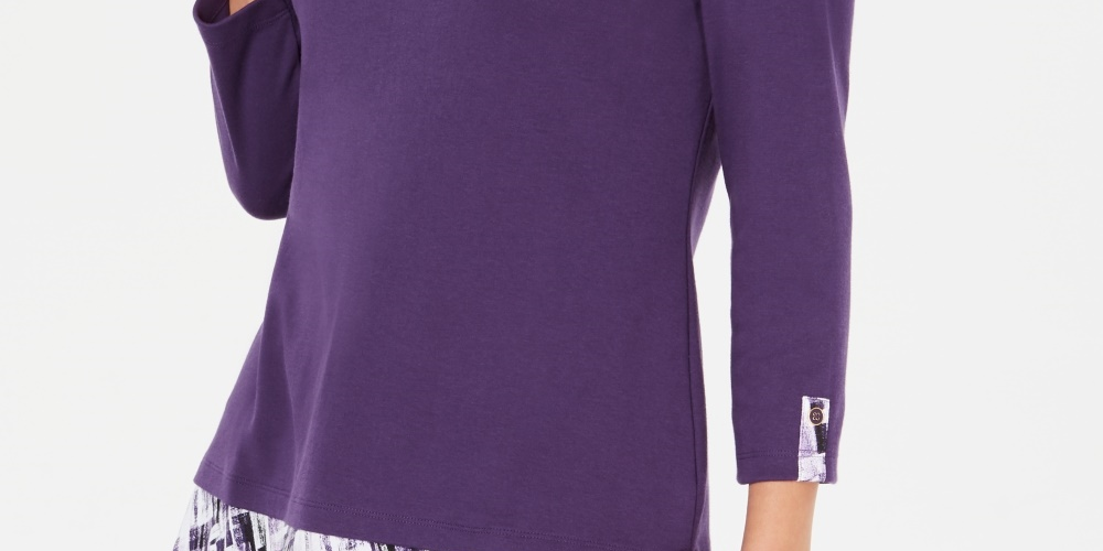 Karen Scott Women's Printed Trim Top Purple Size PL