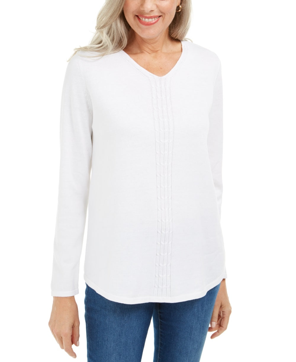 Karen Scott Women's Cotton Cable-Knit Sweater White Size Medium