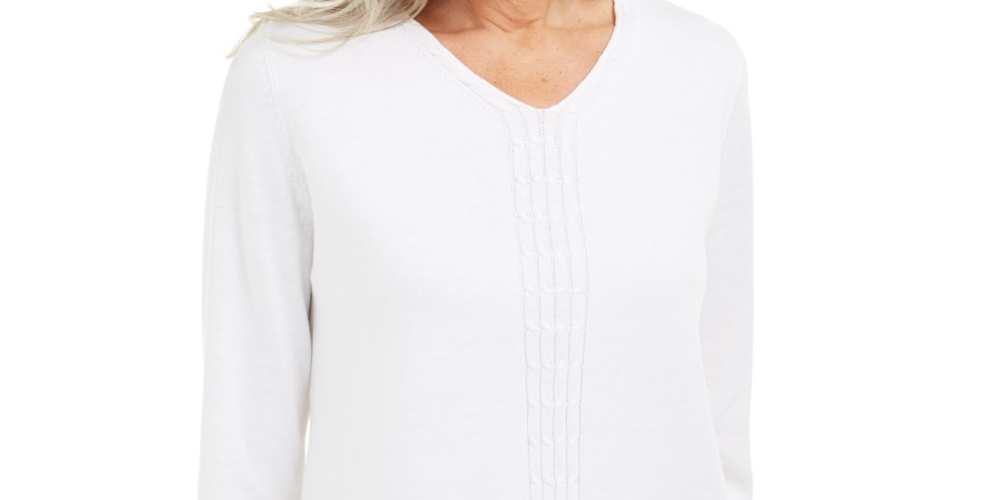 Karen Scott Women's Cotton Cable-Knit Sweater White Size Medium