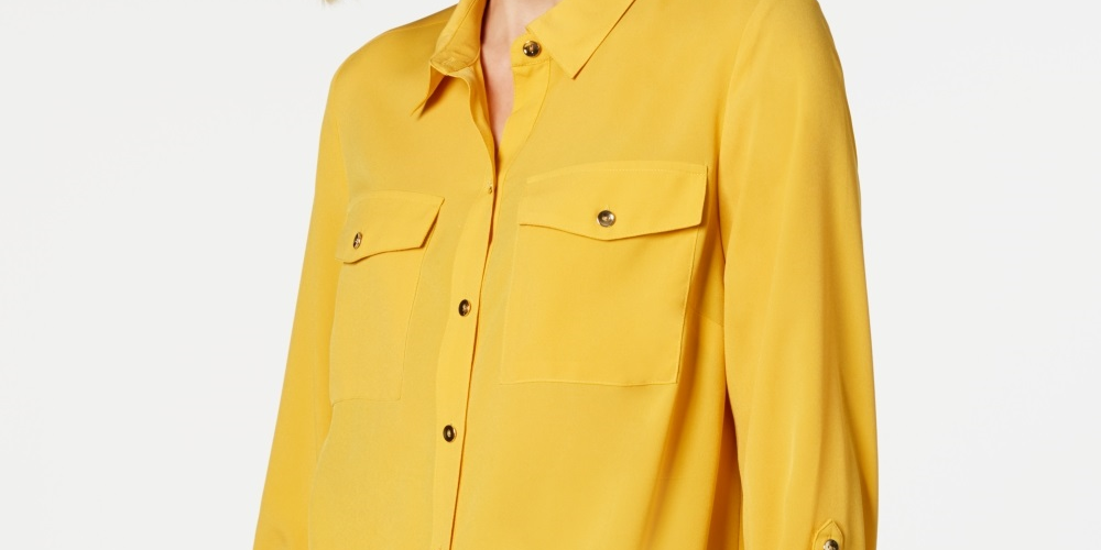 Charter Club Women's Two Pocket Shirt Gold Size Medium