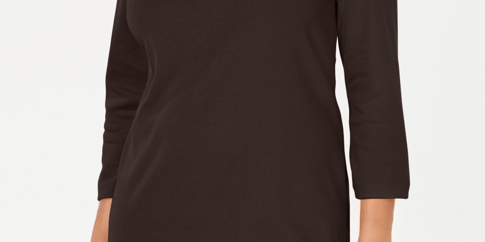 Karen Scott Women's Cotton Shawl-Collar Button Top Brown Size X-Small