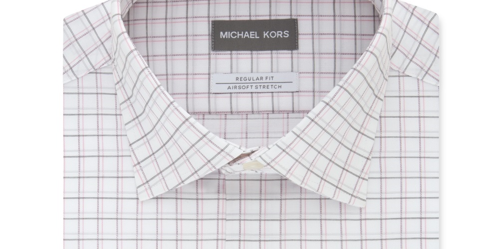 Michael Kors Men's  Stretch Check Dress Shirt White/Brick Size 16X34-35