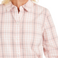 Charter Club Women's Plaid Cotton Button Up Shirt Pink Size PXL