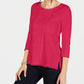 Charter Club Women's Petite Cotton Lace-Trim Top Red Size Petite