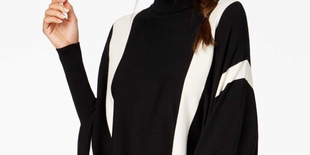 Alfani Women's Striped Poncho Sweater Black Size Petite Small